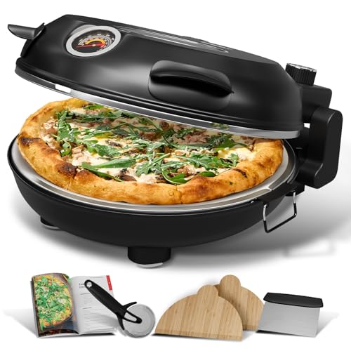 Eatex Electric Pizza Oven Indoor, 12 Inch Countertop Pizza Oven, Portable Stone Pizza Oven, Heats up to 790°F for Crispy Crust, Pizza Maker Machine for Home – Black - Image 1