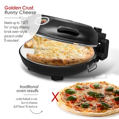Eatex Electric Pizza Oven Indoor, 12 Inch Countertop Pizza Oven, Portable Stone Pizza Oven, Heats up to 790°F for Crispy Crust, Pizza Maker Machine for Home – Black - Image 3