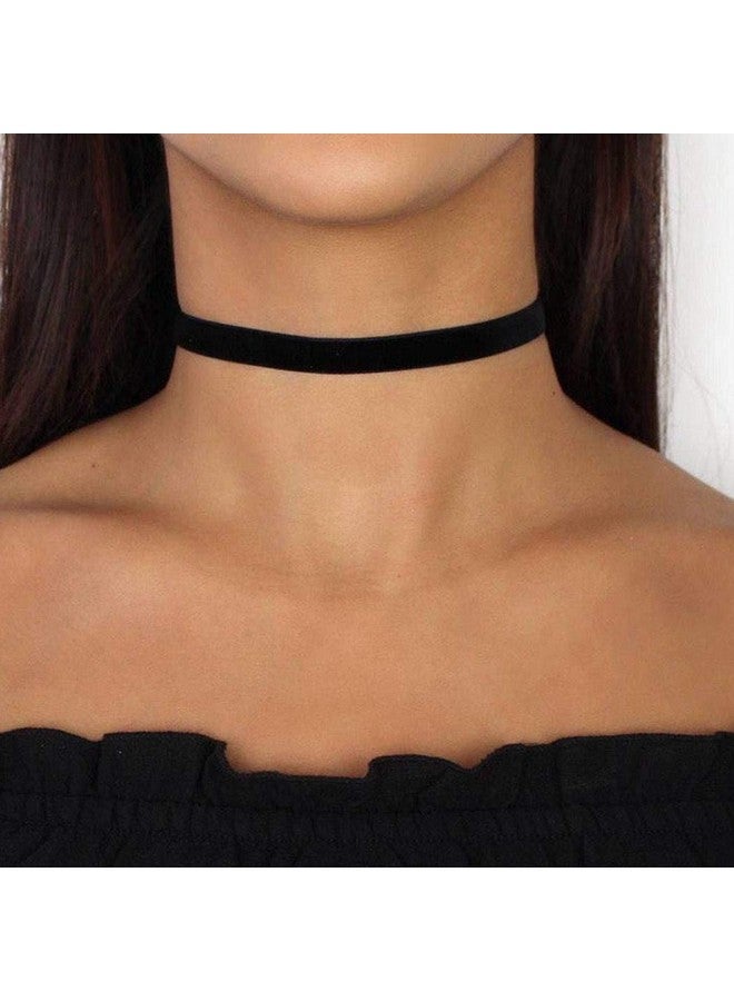 Zoestar Choker Necklace Black Velvet Collar Necklaces For Women (Silver) - Image 1