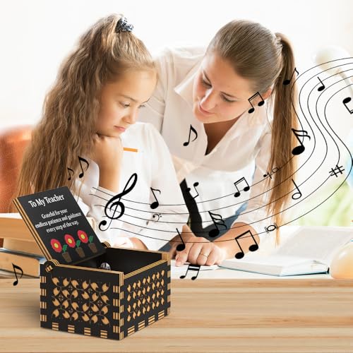 Ucuber Teacher Appreciation Music Box,Play You are My Sunshine Wood Black Best Gift for Teacher, Thanksgiving Christmas, Cute Student Teacher Gifts Novelty Daycare Teacher Gift - Image 3