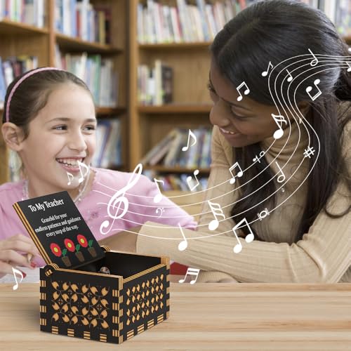 Ucuber Teacher Appreciation Music Box,Play You are My Sunshine Wood Black Best Gift for Teacher, Thanksgiving Christmas, Cute Student Teacher Gifts Novelty Daycare Teacher Gift - Image 2