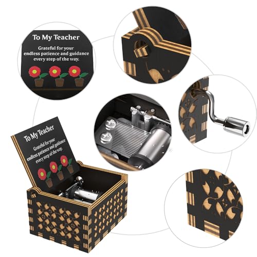 Ucuber Teacher Appreciation Music Box,Play You are My Sunshine Wood Black Best Gift for Teacher, Thanksgiving Christmas, Cute Student Teacher Gifts Novelty Daycare Teacher Gift - Image 4