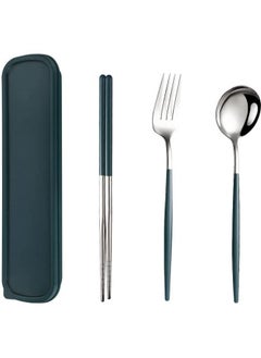 Stainless Steel Cutlery Set Reusable Spoon Chopsticks Fork Portable Flatware Utensils Korean Style Tableware with Case for Camping Picnic Office Lunch