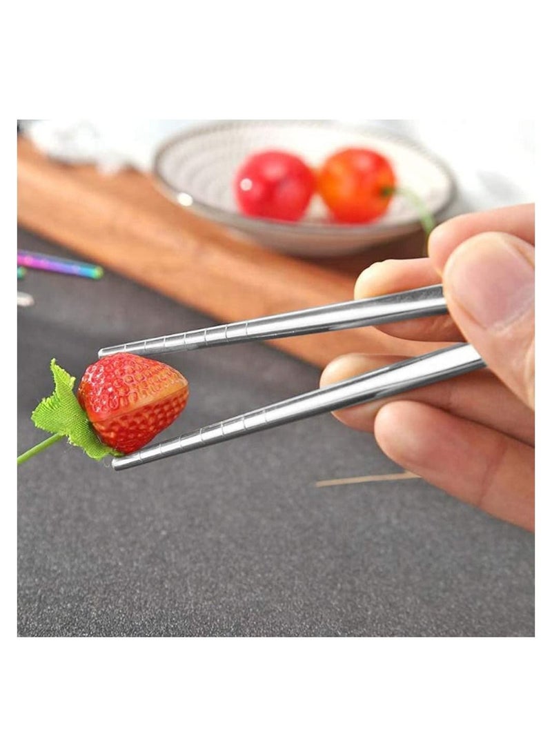 BELLSBERRY - Stainless Steel Cutlery Set Reusable Spoon Chopsticks Fork Portable Flatware Utensils Korean Style Tableware with Case for Camping Picnic Office Lunch - Image 1