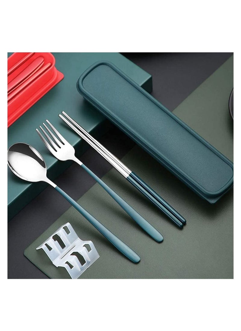 BELLSBERRY - Stainless Steel Cutlery Set Reusable Spoon Chopsticks Fork Portable Flatware Utensils Korean Style Tableware with Case for Camping Picnic Office Lunch - Image 1