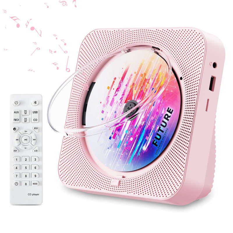 ZYOKATA CD Player Portable Bluetooth 5.1 Desktop CD Player with HiFi Sound Speakers,Remote Control,Dust Cover,LED Display,Boombox FM Radio,USB/AUX for Home,Kids (Pink) - Image 1