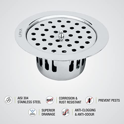 LIPKA Round Flat Cut with Lid Floor Drain |304-Grade Stainless Steel |5.5 Inches| with Cockroach Trap/Jali | - Image 5