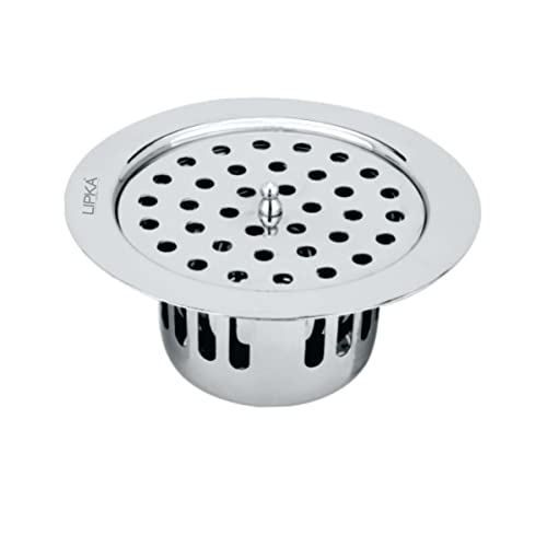 LIPKA Round Flat Cut with Lid Floor Drain |304-Grade Stainless Steel |5.5 Inches| with Cockroach Trap/Jali | - Image 1