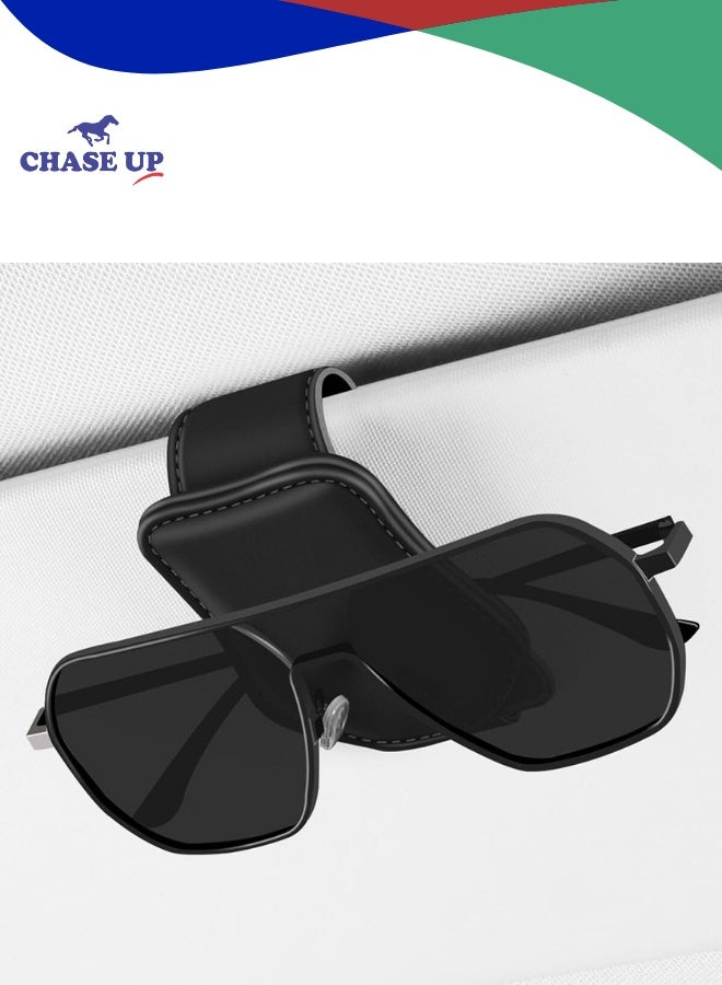 Chase Up Car Sunglass Clip, Car Visor Sunglasses Holder with Hidden Magnetic Closure, Car Interior PU Eyeglasses Hanger, Glasses Protective Storage Car Accessories for All Car Models-Black - Image 1