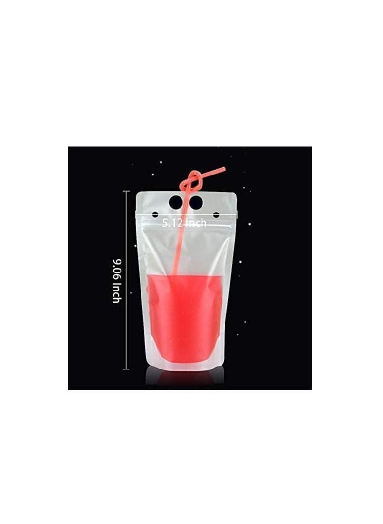 50 Pcs Drink Pouches with Straws Stand Up Hand Held Translucent Reclosable Heat Proof Plastic Zipper Juice Bags - 9.06" x 5.12"/17 Oz  - Image 5