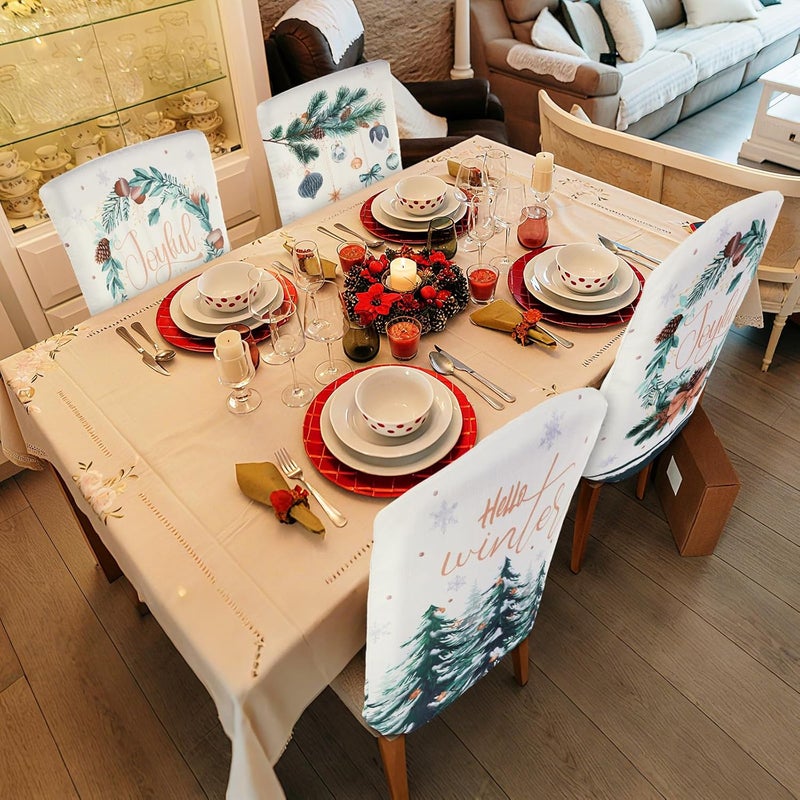 FuWeave 6 Pcs Christmas Chair Covers Winter Wonderland Chair Back Covers Vintage Xmas Seat Slipcovers Washable Winter Dining Room Seat Protector for Home Hotel Kitchen Decorations - Image 5
