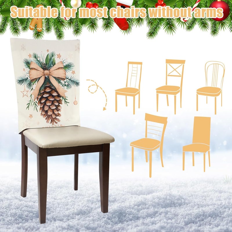 FuWeave 6 Pcs Christmas Chair Covers Winter Wonderland Chair Back Covers Vintage Xmas Seat Slipcovers Washable Winter Dining Room Seat Protector for Home Hotel Kitchen Decorations - Image 4