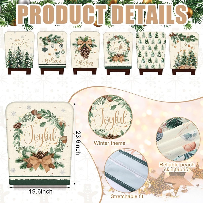 FuWeave 6 Pcs Christmas Chair Covers Winter Wonderland Chair Back Covers Vintage Xmas Seat Slipcovers Washable Winter Dining Room Seat Protector for Home Hotel Kitchen Decorations - Image 3