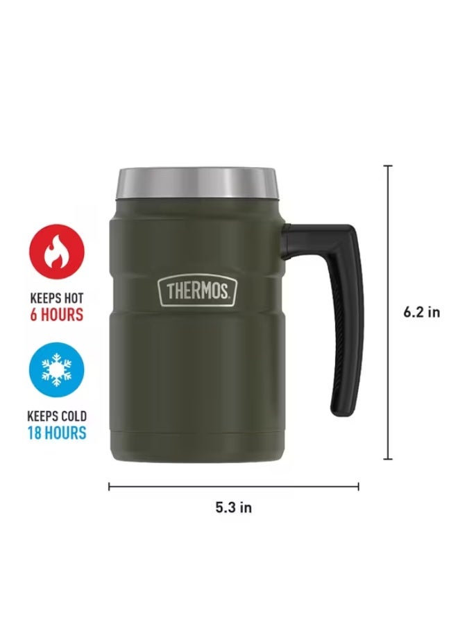 THERMOS Leak Proof Vacuum Insulated Stainless Steel Coffee Mug Army Green and Silver 16oz - Image 4
