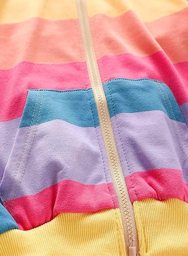RETSUGO Toddler Girls Zip-up Hoodie Jacket Rainbow Sweatshirts Colorful Long Sleeve Shirt Kids Playwear Clothes Size 4T - Image 5