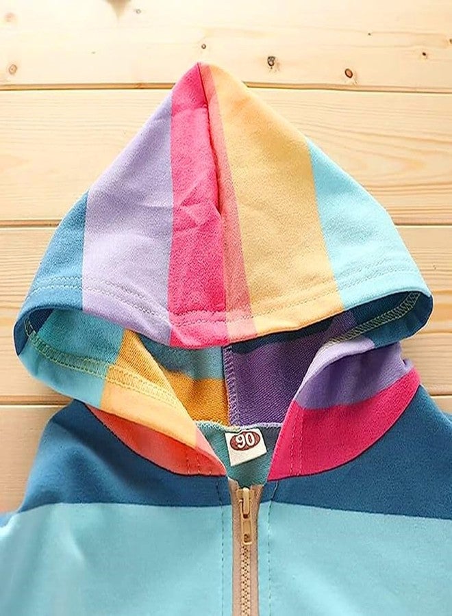 RETSUGO Toddler Girls Zip-up Hoodie Jacket Rainbow Sweatshirts Colorful Long Sleeve Shirt Kids Playwear Clothes Size 4T - Image 4