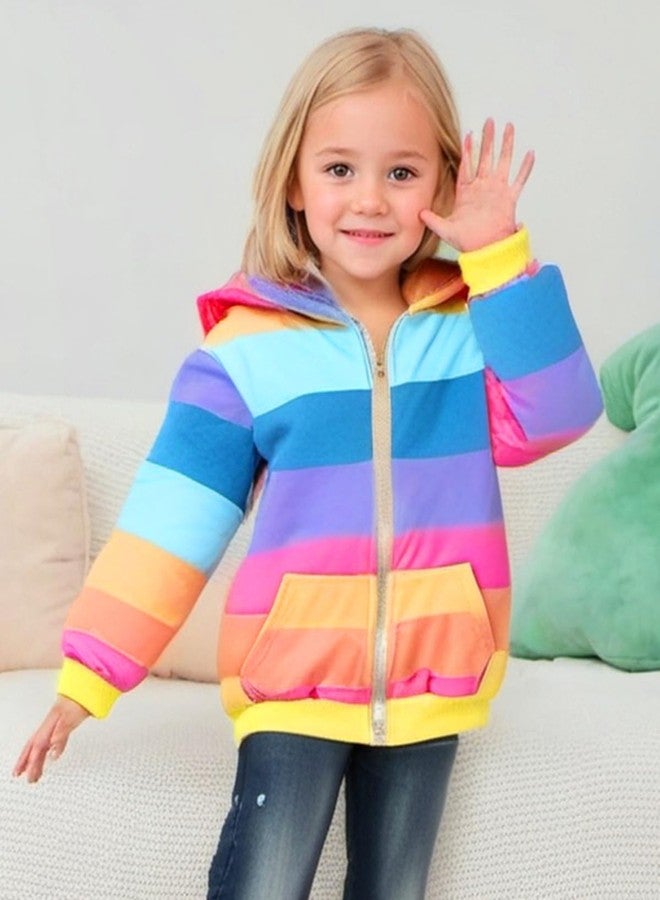 RETSUGO Toddler Girls Zip-up Hoodie Jacket Rainbow Sweatshirts Colorful Long Sleeve Shirt Kids Playwear Clothes Size 4T - Image 2