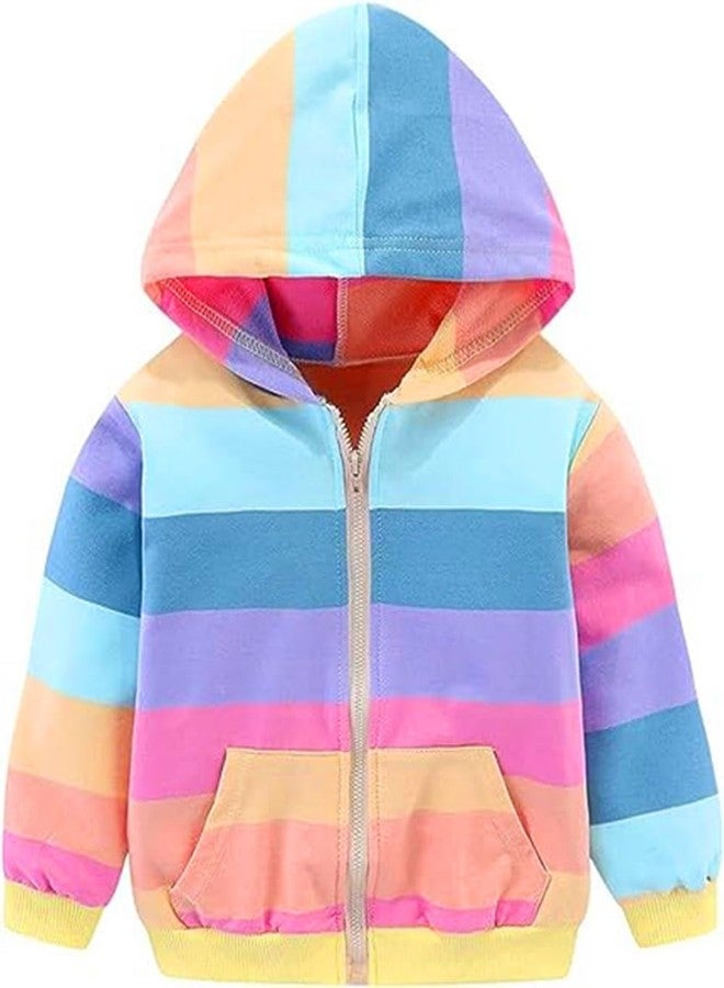 RETSUGO Toddler Girls Zip-up Hoodie Jacket Rainbow Sweatshirts Colorful Long Sleeve Shirt Kids Playwear Clothes Size 4T - Image 1