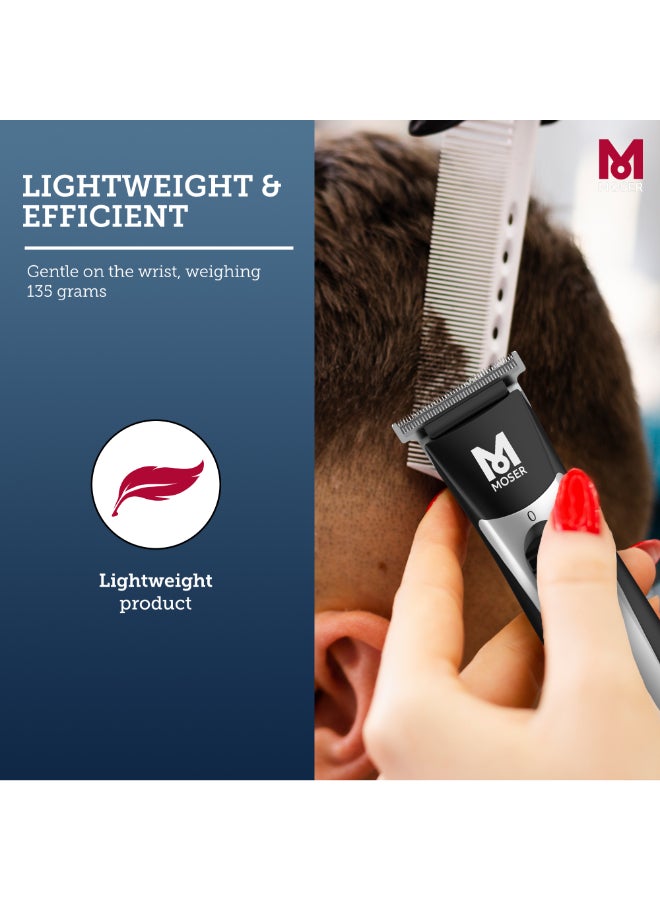 MOSER T-Cut Professional Cordless Trimmer For Men With 40Mm T-Blade (Made In Germany) | 60-Minutes Runtime | High-Grade Steel Blades | Lightweight And Quiet Operation (1591-0170) Black/Silver - Image 5
