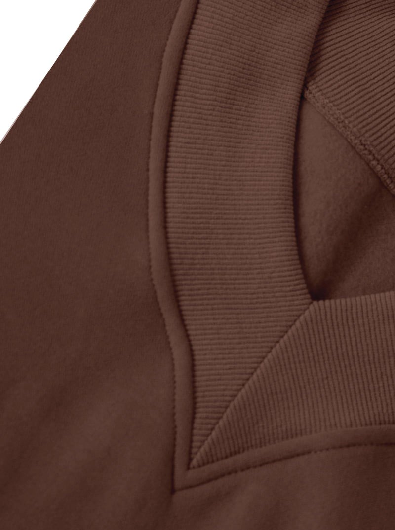 Hilinker Womens V Neck Oversized Sweatshirts Pullover Cute Drop Shoulder Long Sleeve Tops Brown X-Large - Image 2