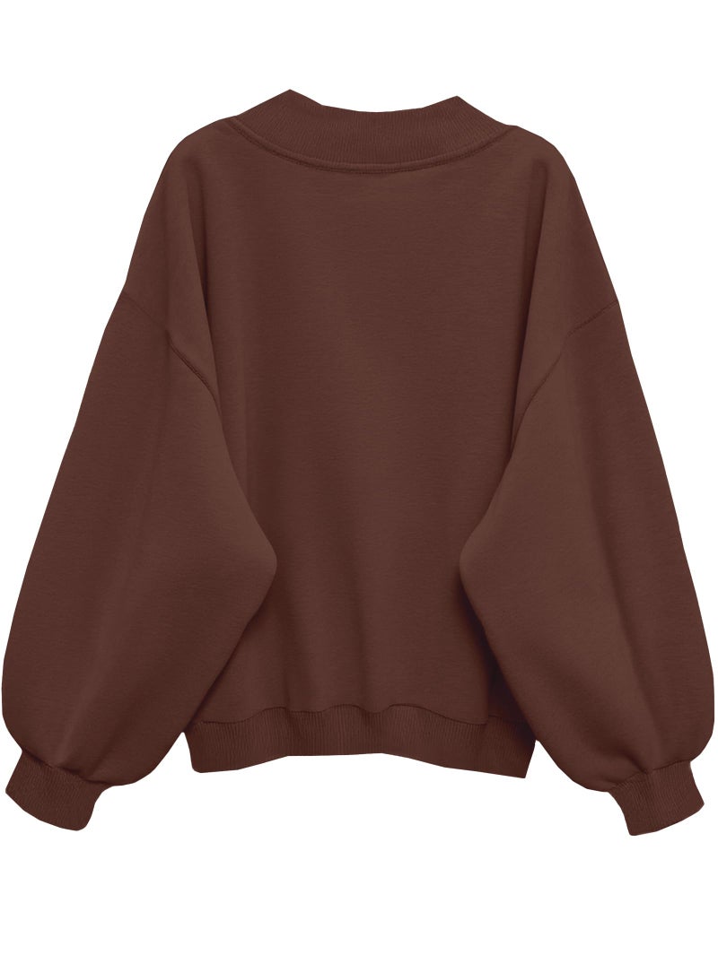 Hilinker Womens V Neck Oversized Sweatshirts Pullover Cute Drop Shoulder Long Sleeve Tops Brown X-Large - Image 4