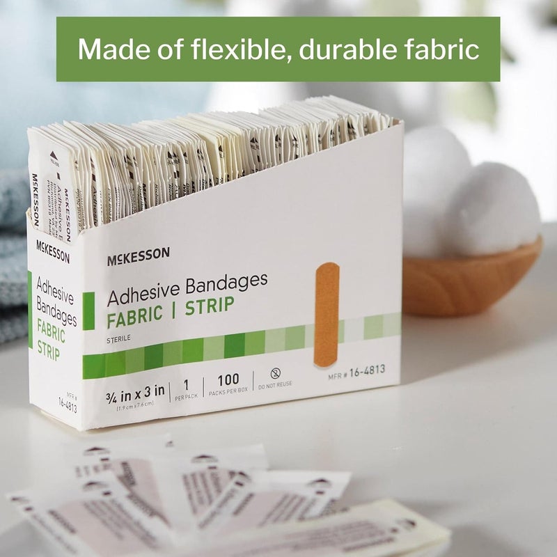 McKesson Adhesive Bandages Sterile Fabric Strip 34 in x 3 in 100 Count 24 Packs 2400 Total - Image 2