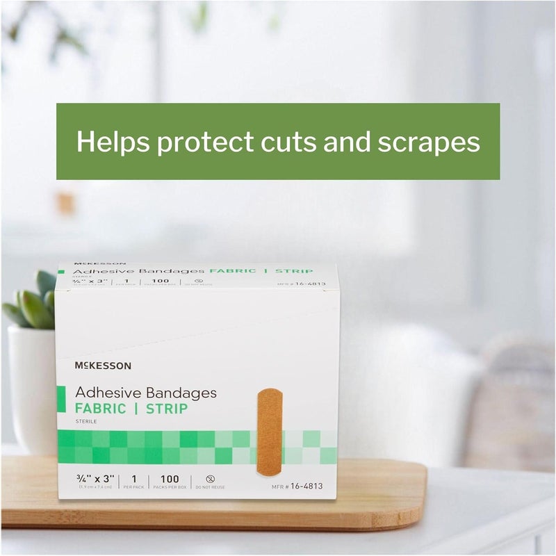 McKesson Adhesive Bandages Sterile Fabric Strip 34 in x 3 in 100 Count 24 Packs 2400 Total - Image 5