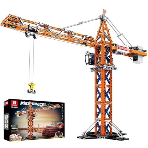 Reobrix Crane Building Blocks Set, RC Tower Crane Construction Vehicle Model Kits with Dual Motors, 1176 PCS City Crane Toy for Adults, Gift for Men and Construction Machinery Lovers 22013 - Image 1