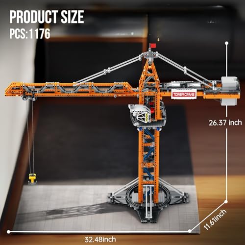 Reobrix Crane Building Blocks Set, RC Tower Crane Construction Vehicle Model Kits with Dual Motors, 1176 PCS City Crane Toy for Adults, Gift for Men and Construction Machinery Lovers 22013 - Image 5