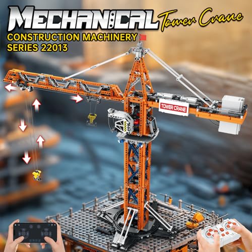 Reobrix Crane Building Blocks Set, RC Tower Crane Construction Vehicle Model Kits with Dual Motors, 1176 PCS City Crane Toy for Adults, Gift for Men and Construction Machinery Lovers 22013 - Image 2