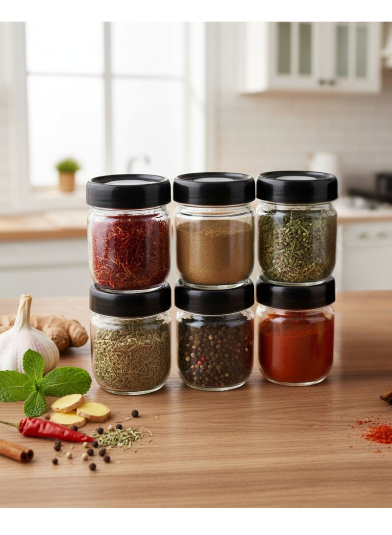كلوكس طقم مرطبان علب زجاج بغطاء محكم لتخزين البهارات والتوابل في المطبخ 6 حبة 26X8,7X10,6 مم - Image 1