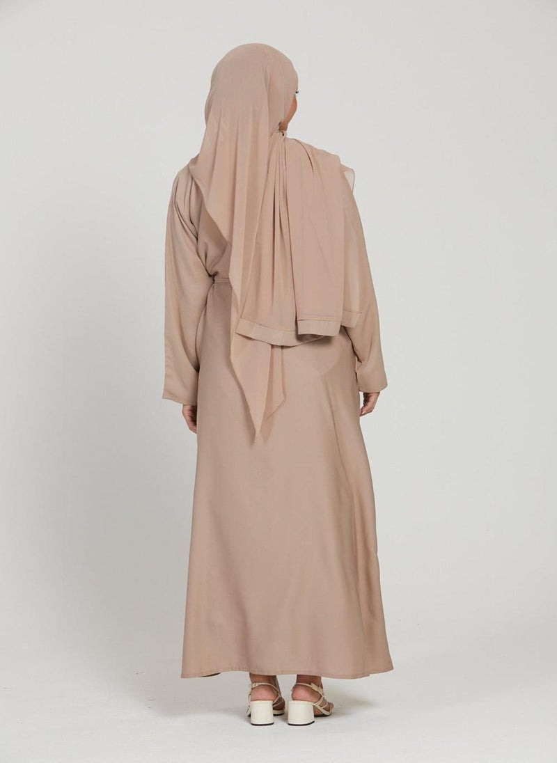 NUKHBAA Elegant Brown plain abaya wityh belt and Hijab-AB68  - Image 3