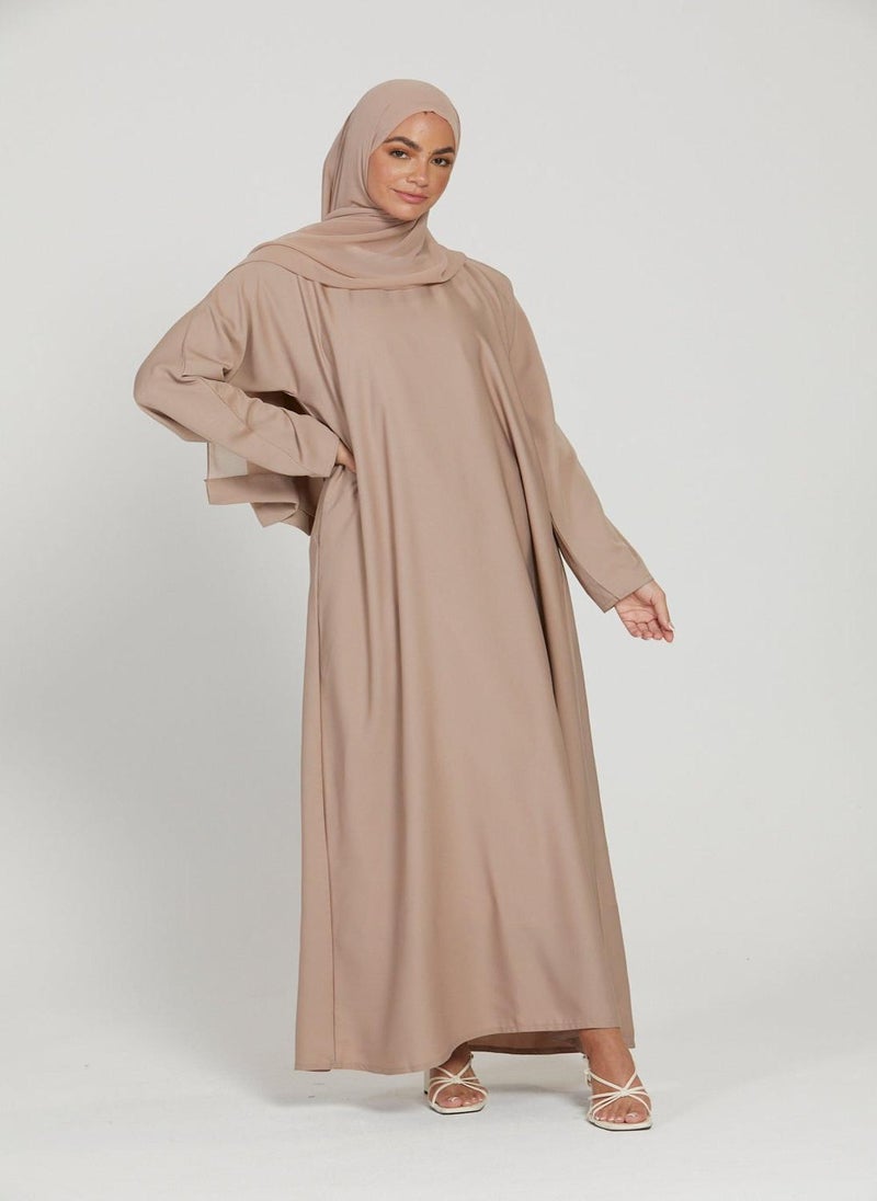 NUKHBAA Elegant Brown plain abaya wityh belt and Hijab-AB68  - Image 2
