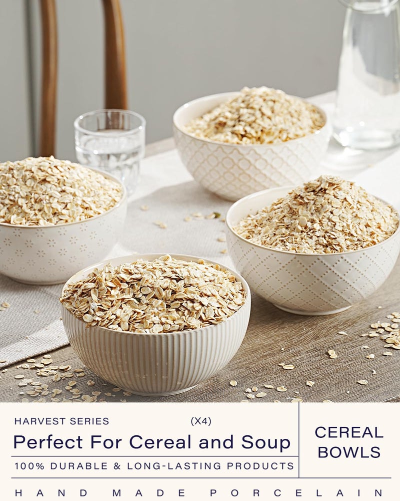 getstar Ceramic Soup Bowls, Cereal Bowl Set of 4 with Assorted Embossment (6.1 inch & 30 oz), Farmhouse Vintage Color Bowls for Kitchen - Image 2