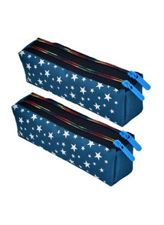 Kuber Industries Kuber Industries Pencil Pouch | Rexine Stationary Pouch | 2 Zipper Pencil Utility Pouch | Pen-Pencil Box for Kids | Star Pencil Pouch | Pack of 2 | Blue  - Image 1