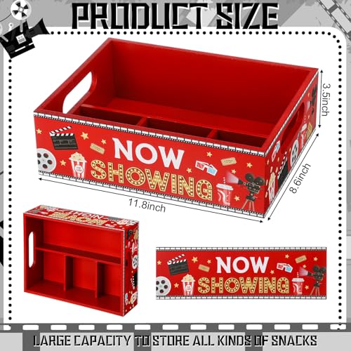 GlikCeil Movie Night Supplies Snack Trays with Handles Reusable Wooden Movie Gift Basket for Theater Popcorn Bucket Bowl Box Container Family Room DecorRedCute - Image 3