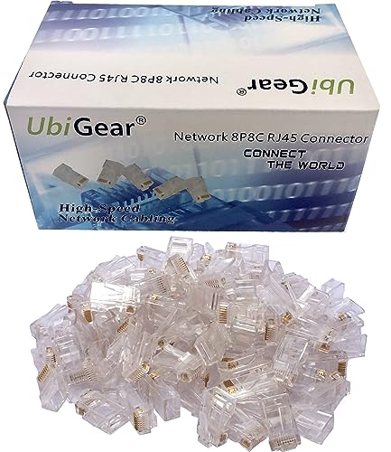 UbiGear أوبيجير 100 قطعة موصلات شبكة CAT5e RJ45 تمرير 8P8C مع طرف موصل مطلي بالذهب - Image 5