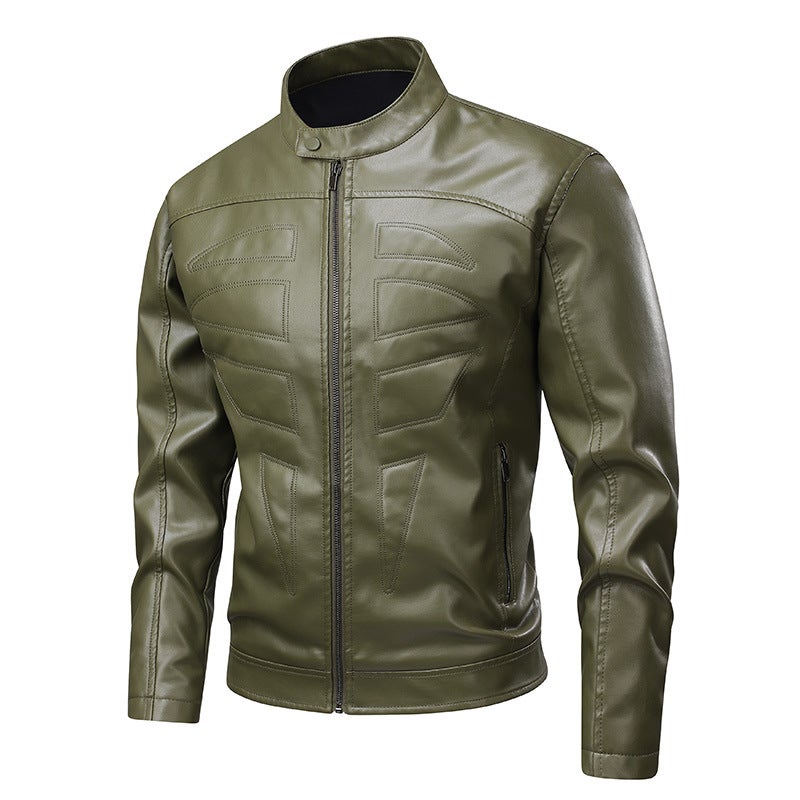 Stand CollarTop2025 Spring Autumn New Mens PU Vintage Jacket Cross-Border Leather Clothing High Conversion Data Style Green  - Image 2