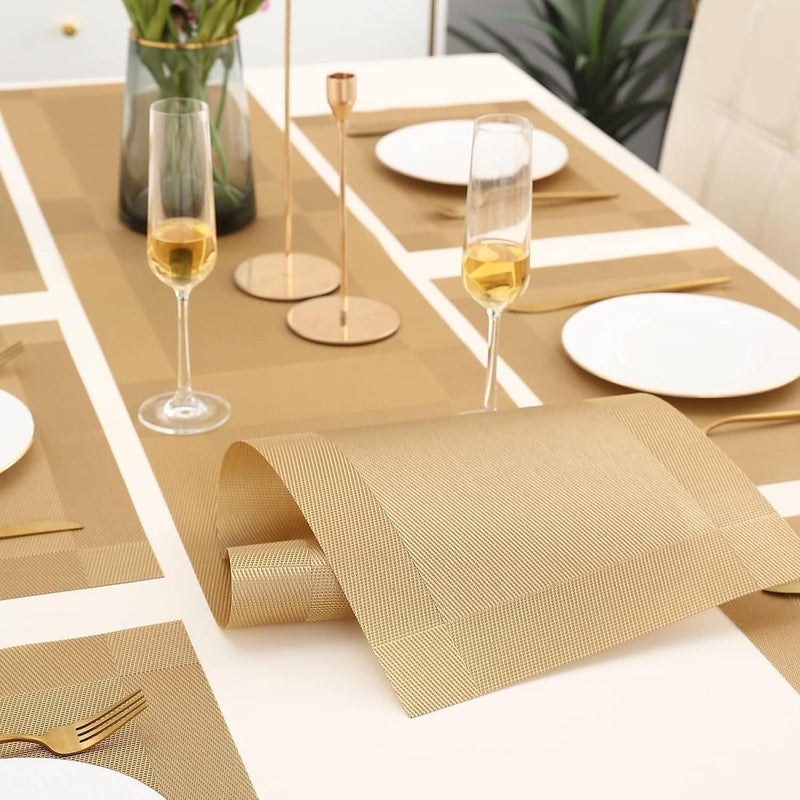 Baskety Colorful Place Mats Dining Tablemates Washable Heat Resistant. (Gold Set of 6+1 Runner) - Image 3