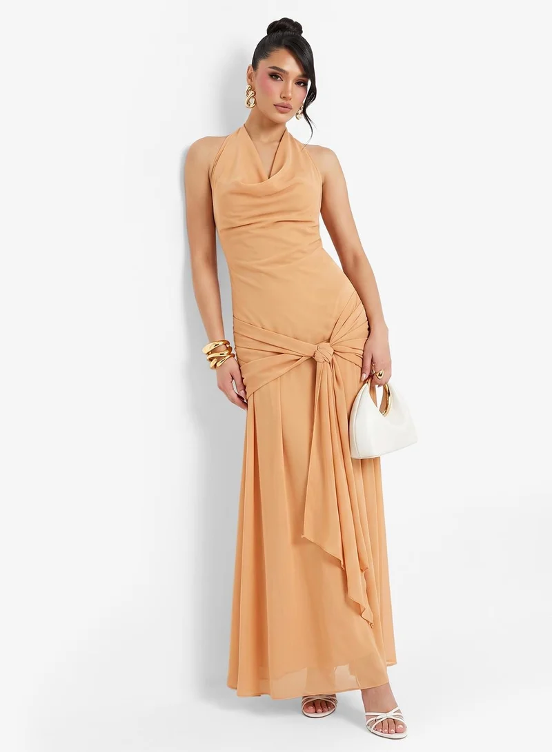 Ginger Halter Neck Cowl Draped Dress