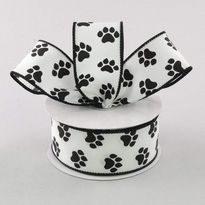 Craig Bachman 15 Satin Paw Print Ribbon Black  White 10 Yards Craft Floral Arrangement Gift Wrapping Wired Edge Ribbon