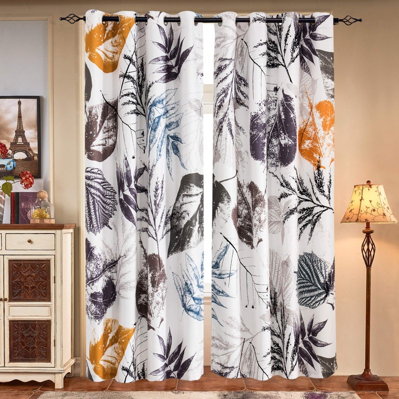 SUBRTEX Light Flitering Curtains 52Wx84L, Room Darkening Vibrant Floral Drapes, 50% Blackout, Semi Sheer Boho Farmhouse Curtains for Living Room, Gray - Image 5