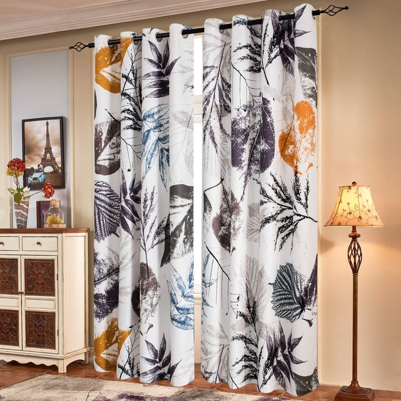 SUBRTEX Light Flitering Curtains 52Wx84L, Room Darkening Vibrant Floral Drapes, 50% Blackout, Semi Sheer Boho Farmhouse Curtains for Living Room, Gray - Image 1