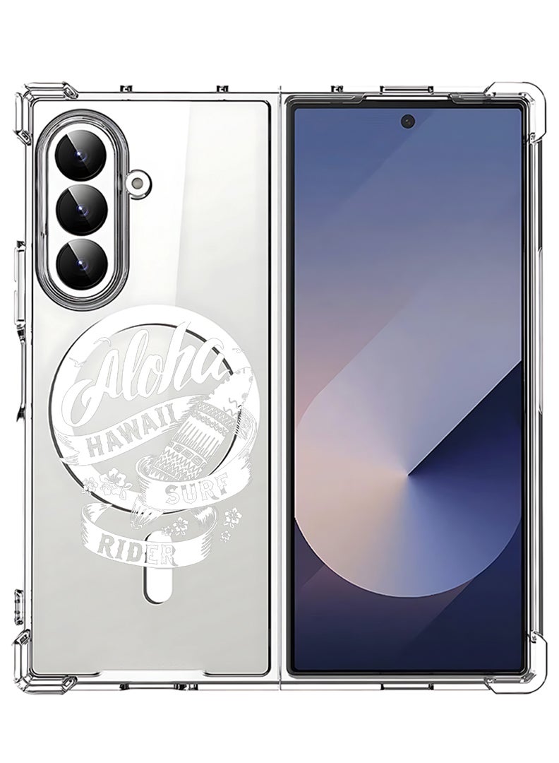 Theodor Magnetic Case for Samsung Galaxy Z Fold 7 Compatible with MagSafe Wireless Charging, Shockproof Phone Bumper Cover Aloha hawaii Surf rider White - Image 1