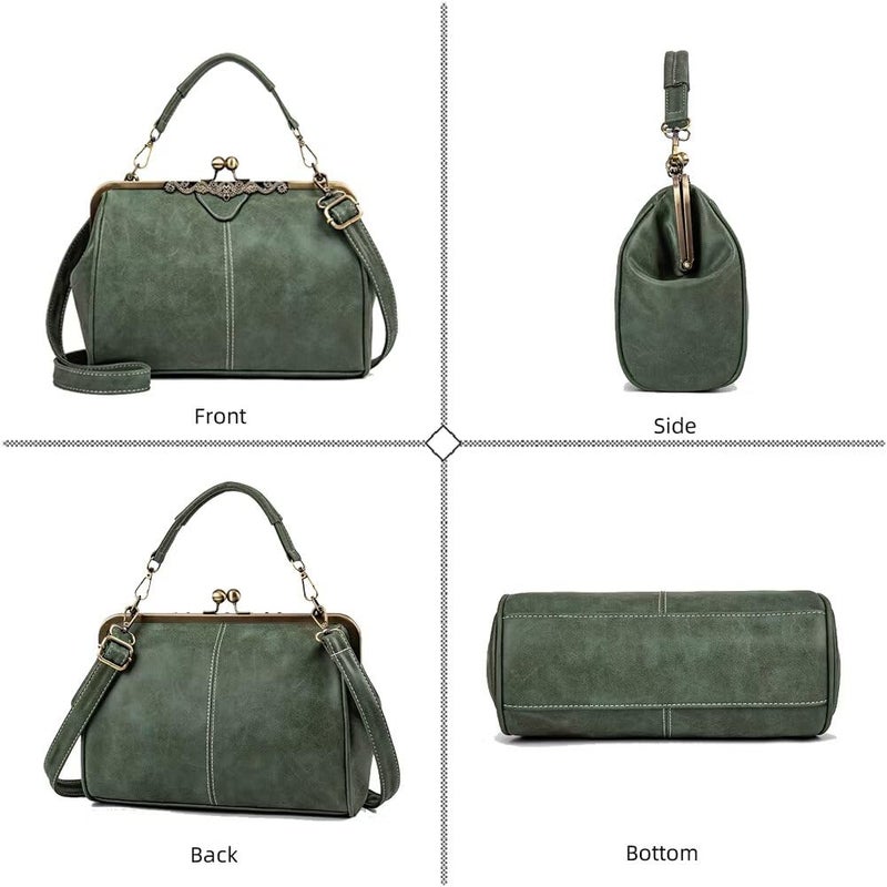 EDIWER Handbag for Women Leather Shoulder Bag Kiss Lock Top Handle Satchel Purse Vintage Crossbody Bag Evening Clutch Purses - Image 3