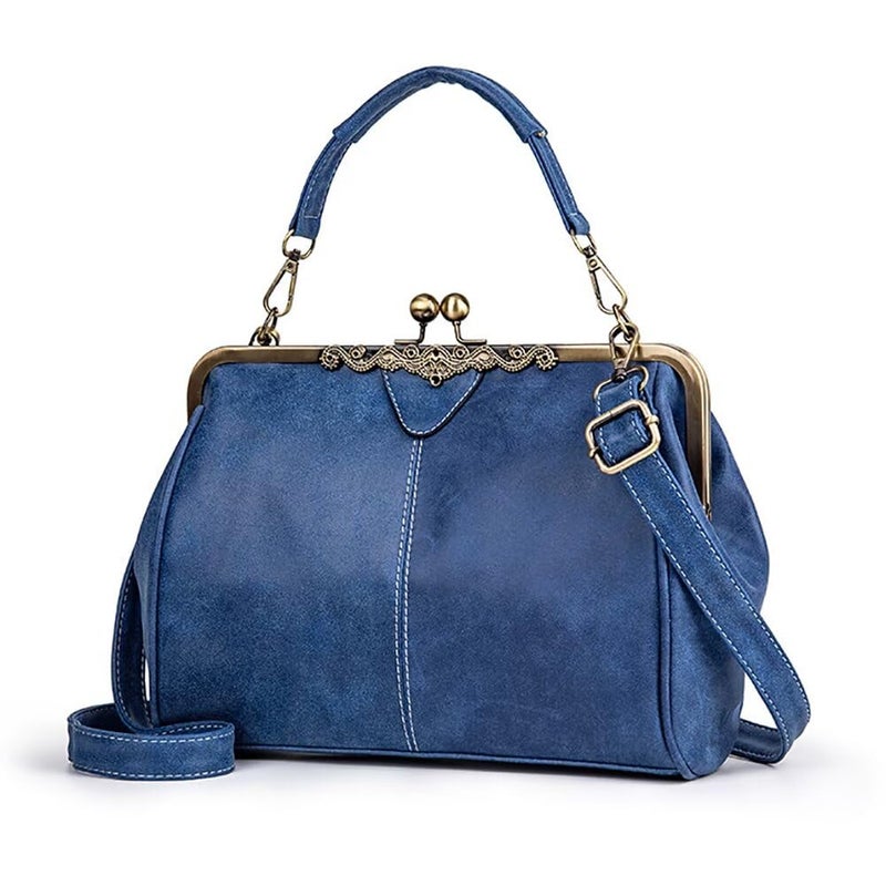 EDIWER Handbag for Women Leather Shoulder Bag Kiss Lock Top Handle Satchel Purse Vintage Crossbody Bag Evening Clutch Purses - Image 1