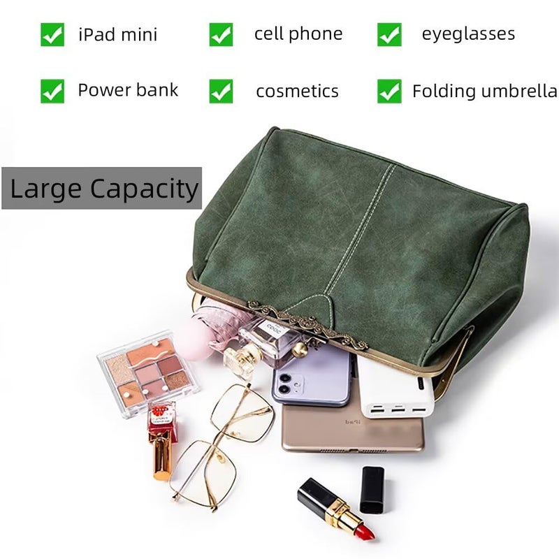 EDIWER Handbag for Women Leather Shoulder Bag Kiss Lock Top Handle Satchel Purse Vintage Crossbody Bag Evening Clutch Purses - Image 5
