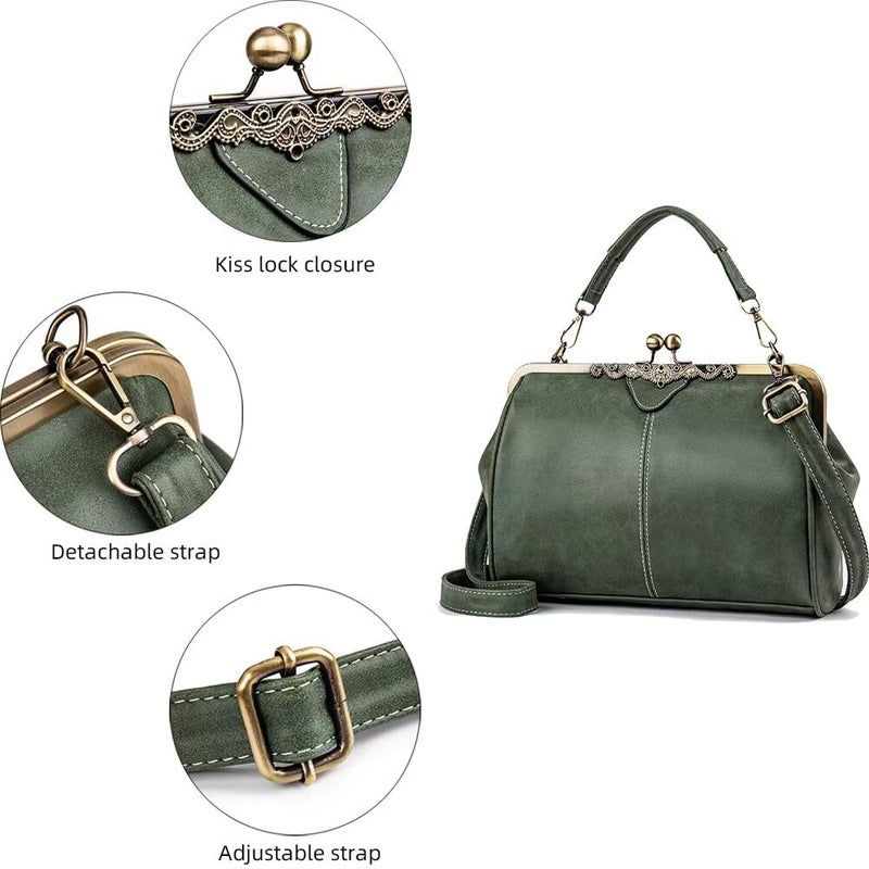 EDIWER Handbag for Women Leather Shoulder Bag Kiss Lock Top Handle Satchel Purse Vintage Crossbody Bag Evening Clutch Purses - Image 4
