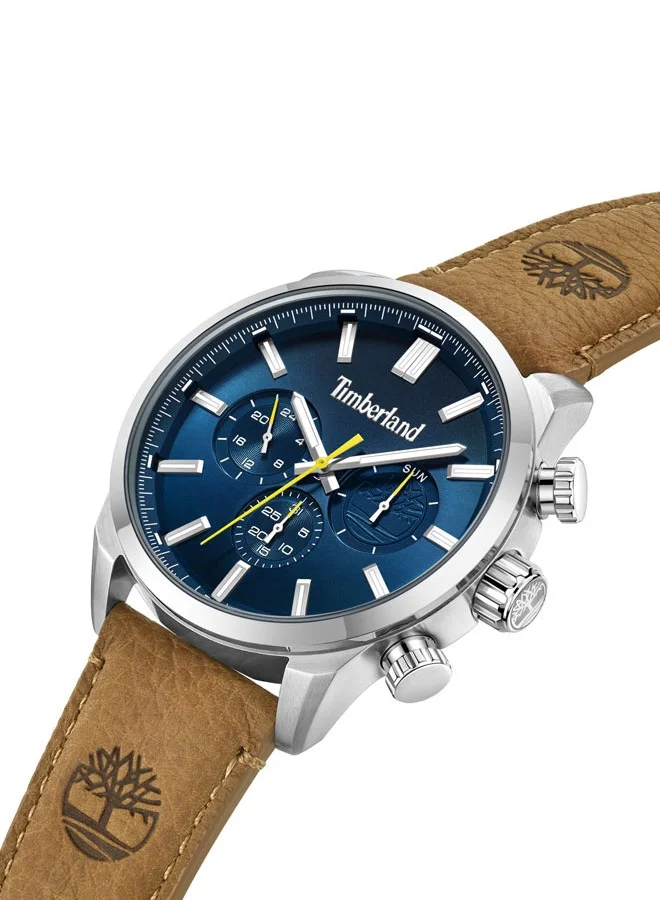 Timberland Henniker II Navy Dial Brown Leather Strap Analog Watch for Men 46mm