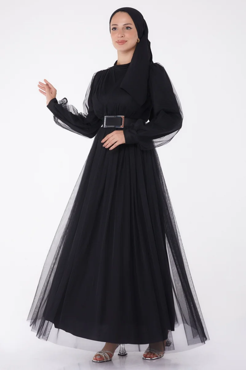 Tofisa Plain Judge Collar Women's Black Evening Dress - 26083